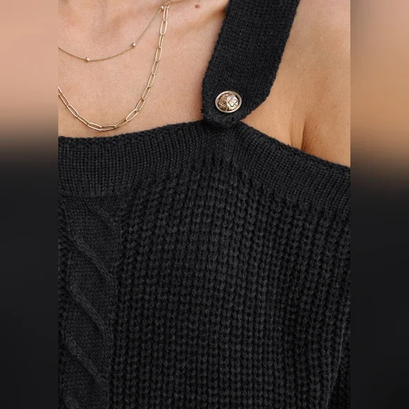 Cupshe Ribbed Open-Shoulder Sweater- In Onyx - Picture 5 of 11